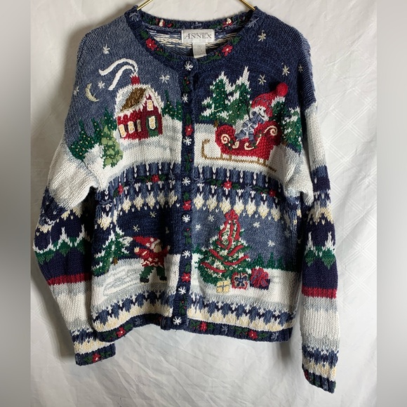Vtg 90s Casual Corner Annex Beautiful Winter/Christmas Cardigan Sweater M  Knit - Picture 1 of 7